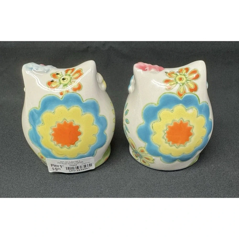 Pier 1 Set Of 2 Ceramic Colorful Owl Salt & Pepper Shakers